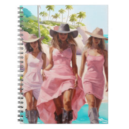 沿岸女性のカーボーイトリオカラフルインピンクドレス ノートブック