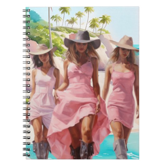 沿岸女性のカーボーイトリオカラフルインピンクドレス ノートブック (正面)