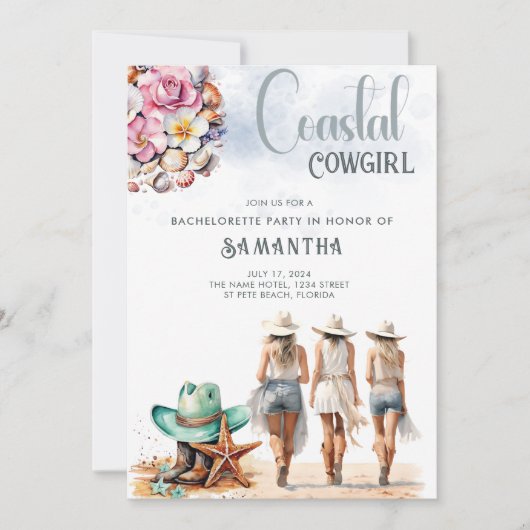 沿岸女性のカーボーイバチェロレッテカウボーイブーツ 招待状 (正面)