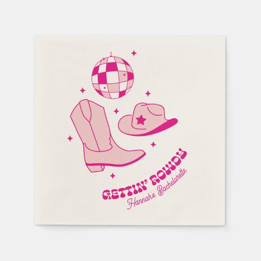 沿岸女性のカーボーイバチェロレッテディスコピンク スタンダードカクテルナプキン (正面)