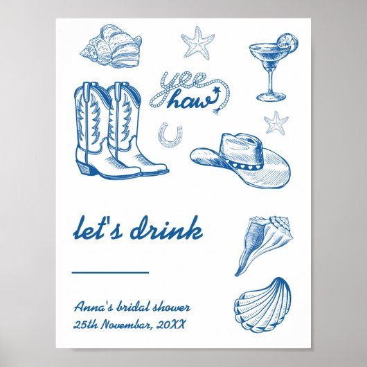 沿岸女性のカーボーイバチェロレッテバー標識 ポスター (正面)