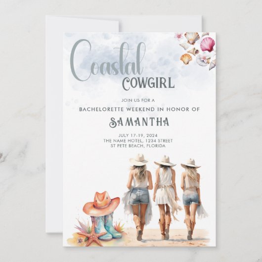 沿岸女性のカーボーイバチェロレッテ招待状の日程 招待状 (正面)