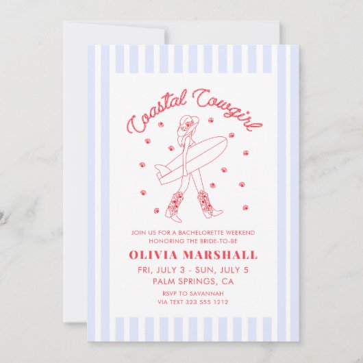 沿岸女性のカーボーイバチェロレッテ週末の日程 招待状 (正面)