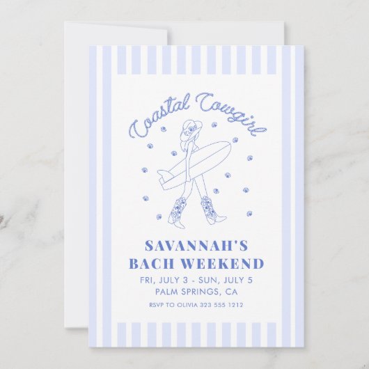 沿岸女性のカーボーイバチェロレッテ週末の日程 招待状 (正面)