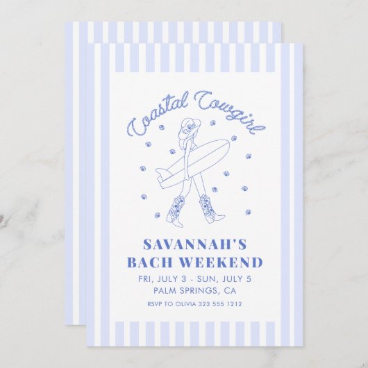 沿岸女性のカーボーイバチェロレッテ週末の日程 招待状 (正面/裏面)