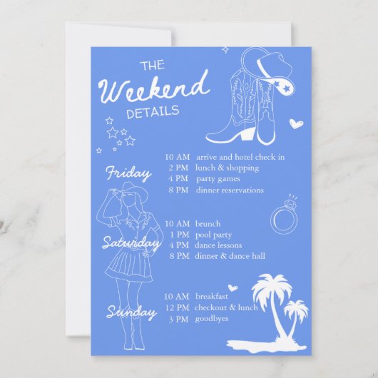 沿岸女性のカーボーイバチェロレッテ週末 招待状 (裏面)