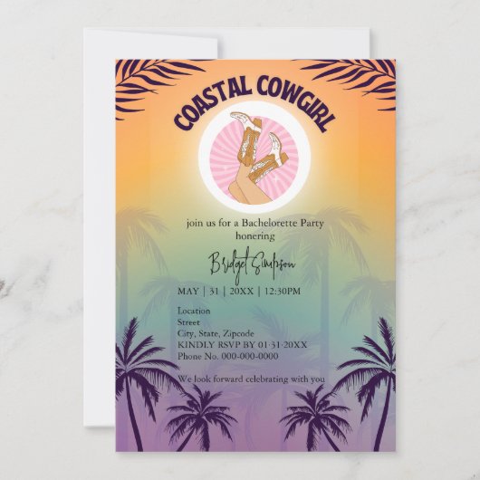 沿岸女性のカーボーイバチェロレッテ週末 招待状 (正面)
