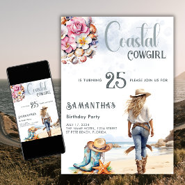 沿岸女性のカーボーイバースデーパーティーウェスタンビーチ 招待状