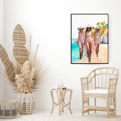 沿岸女性のカーボーイパスタルピンクトリオトロピカルアイランド ポスター