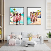 沿岸女性のカーボーイパスタルピンクトリオトロピカルアイランド ポスター