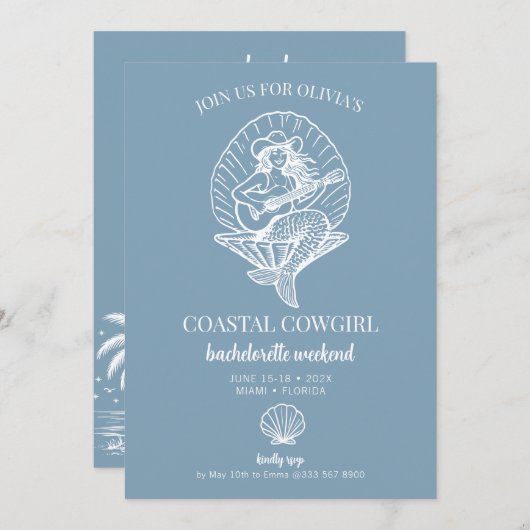 沿岸女性のカーボーイビーチバチェロレッテ週末 招待状 (正面/裏面)