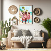 沿岸女性のカーボーイピンクトリオオントロピカルアイランド ポスター