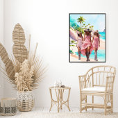 沿岸女性のカーボーイピンクトリオオントロピカルアイランド ポスター