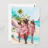 沿岸女性のカーボーイピンクトリオオントロピカルアイランド ポストカード (正面/裏面)