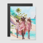 沿岸女性のカーボーイピンクトリオトロピカルアイランドマグネット (正面/裏面)