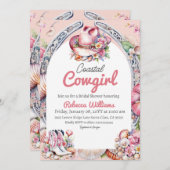 沿岸女性のカーボーイピンクハットウェスタンブライダルシャワー 招待状 (正面/裏面)