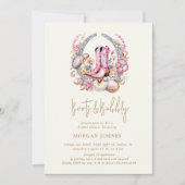 沿岸女性のカーボーイピンクブーツブライダルシャワー 招待状 (正面)