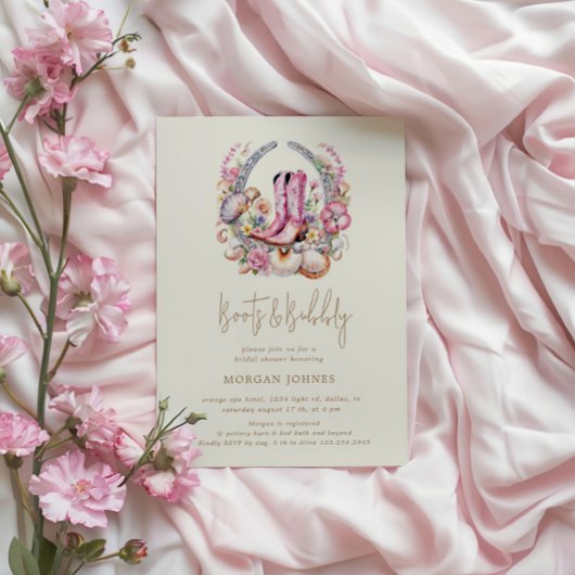 沿岸女性のカーボーイピンクブーツブライダルシャワー 招待状