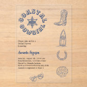 沿岸女性のカーボーイブルービーチ澄んブライダルシャワー アクリル招待状 (正面)