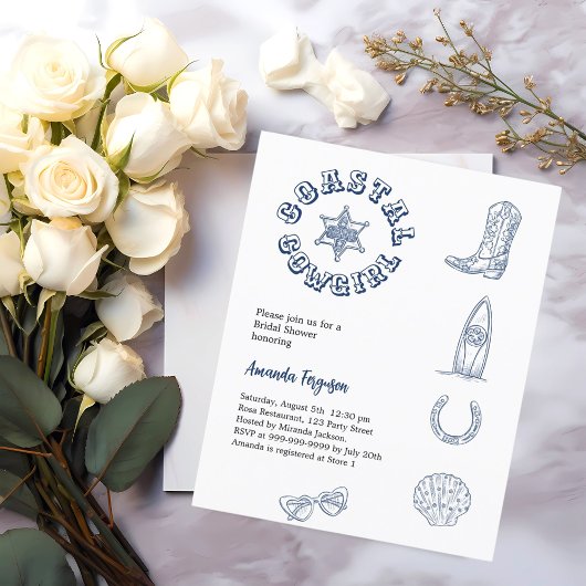 沿岸女性のカーボーイブルーブライダルシャワー招待