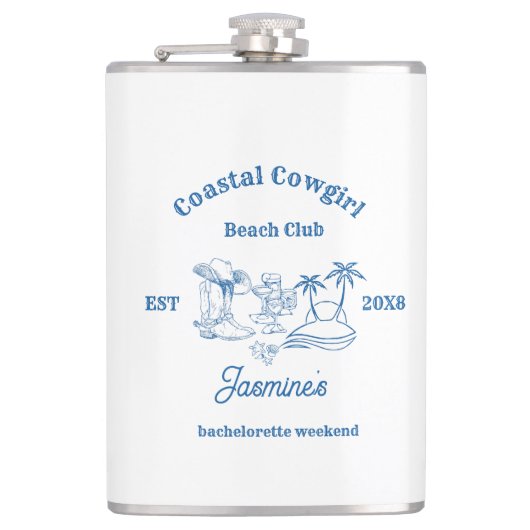 沿岸女性のカーボーイブルー海バチェロレッテ週末 フラスク (正面)