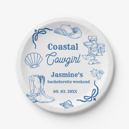 沿岸女性のカーボーイブルー海バチェロレッテ週末 ペーパープレート (正面)
