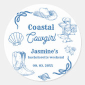沿岸女性のカーボーイブルー海バチェロレッテ週末 ラウンドシール (正面)