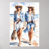 沿岸女性のカーボーイブルー&ホワイトウォーター色 ポスター (正面)