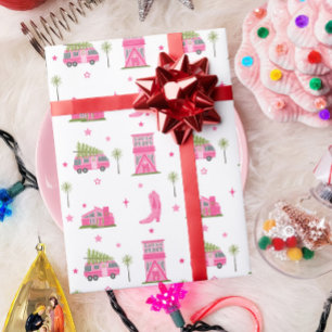 沿岸女性のカーボーイブーツピンクRVミッドセンチュリークリスマス ラッピングペーパー