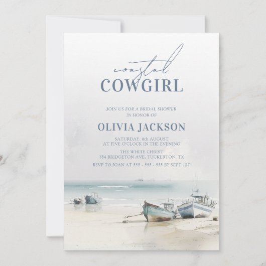 沿岸女性のカーボーイモダン水彩ブライダルシャワー 招待状 (正面)