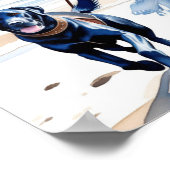 沿岸女性のカーボーイ歩くと犬のビーチ ポスター (角)