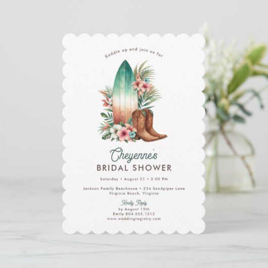 沿岸女性のカーボーイ素朴ウエスタンブライダルシャワー 招待状 (スタンド正面)