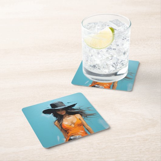 沿岸女性のカーボーイ美学30歳のパーティー スクエアペーパーコースター (インサイチュ)