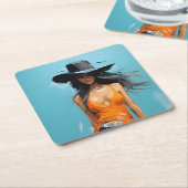 沿岸女性のカーボーイ美学30歳のパーティー スクエアペーパーコースター (アングル)