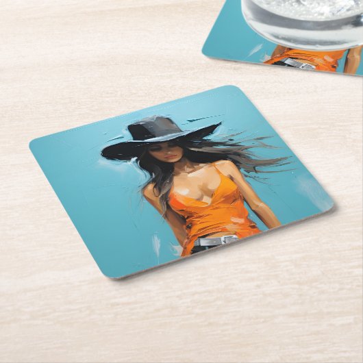 沿岸女性のカーボーイ美学30歳のパーティー スクエアペーパーコースター (アングル)