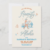 沿岸女性のカーボーイ誕生日ウェスタンビーチパーティーブルー 招待状 (正面)