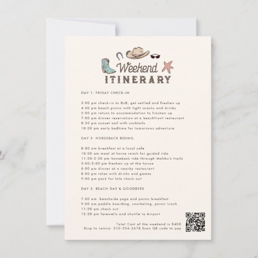 沿岸女性のカーボーイ週末の日程 招待状 (正面)