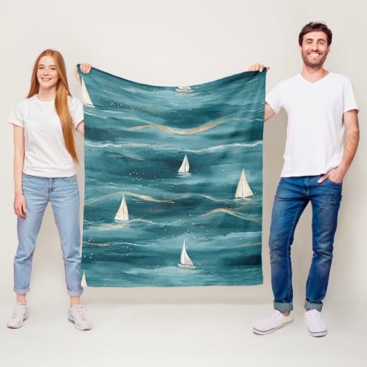 沿岸帆船波ナビカルパターン (3) フリースブランケット (インサイチュ)