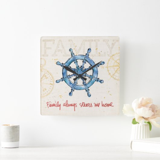 沿岸引用文|家族は私を常に家に操縦します スクエア壁時計 (ホーム)