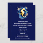 沿岸性シック |ブルーオレンジシーホース3D海ビーチ 招待状 (正面/裏面)