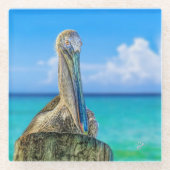 沿岸性ペリカン熱帯ビーチガラスコースター ガラスコースター (正面)