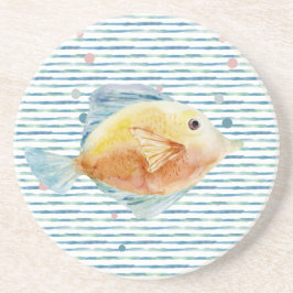 沿岸性鮮やかな水彩熱帯魚、ビーチ コースター