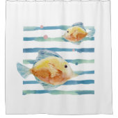 沿岸性鮮やかな水彩熱帯魚、ビーチ シャワーカーテン (正面)