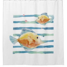 沿岸性鮮やかな水彩熱帯魚、ビーチ シャワーカーテン