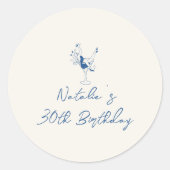 沿岸手描きカクテルガール30歳の誕生日 ラウンドシール (正面)