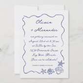 沿岸手描き海の貝殻ドードル結婚ズ 招待状 (正面)