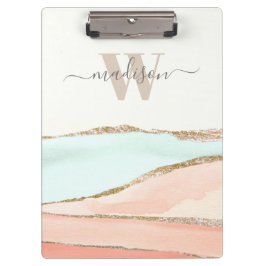 沿岸抽象芸術の水色（名前とモノグラム） クリップボード