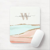 沿岸抽象芸術の水色（名前とモノグラム） マウスパッド (マウス)