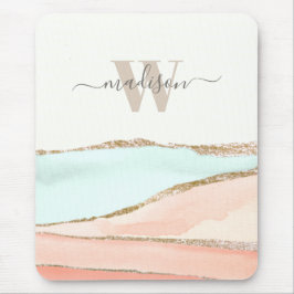 沿岸抽象芸術の水色（名前とモノグラム） マウスパッド
