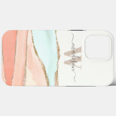 沿岸抽象芸術の水色(名前とモノグラム) Case-Mate iPhoneケース (裏面 (横))